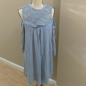 NWT Light blue cold shoulder lace trim dress